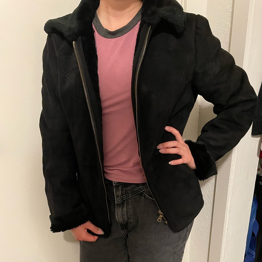 Ann Taylor Fuax suede Black Zip up, medium